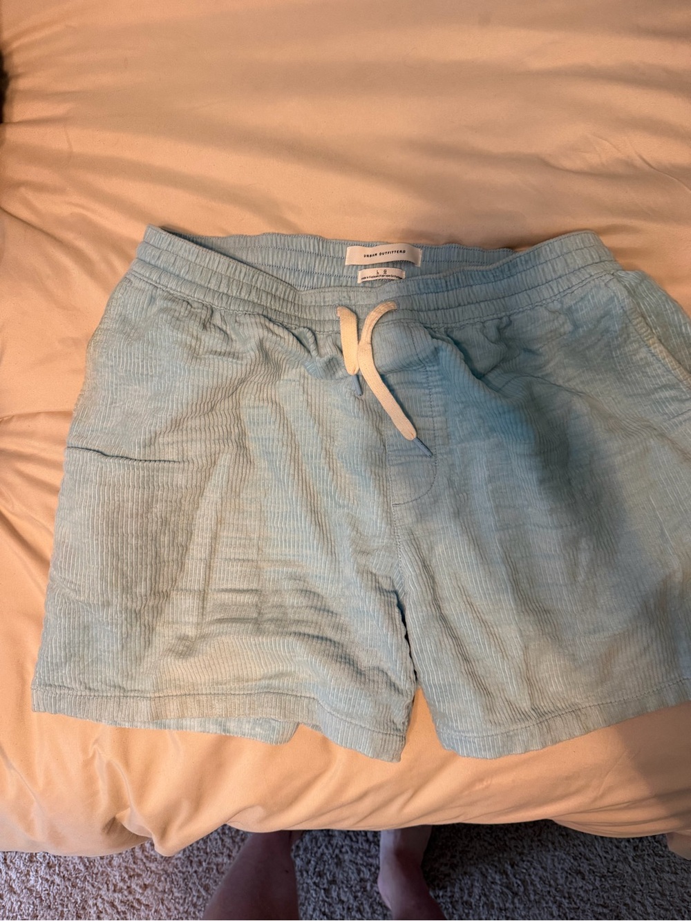 Urban Outfitters Mens Large Light Blue Corduroy Drawstring Shorts